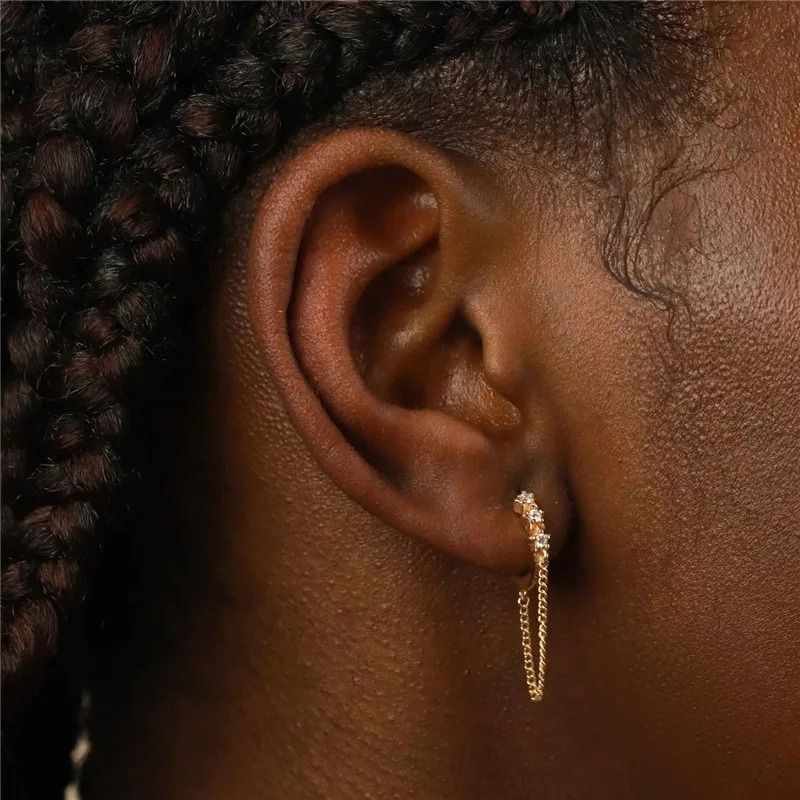 Boucle d'Oreille Chaine Créole Dorée Pendante