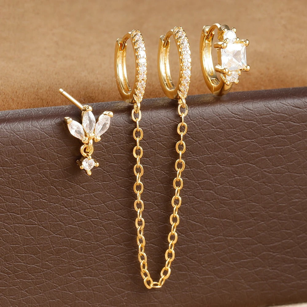 Boucle D'oreille Chaine Cristalline Acier Inoxydable