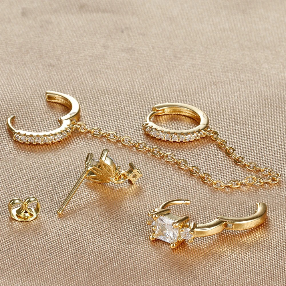 Boucle D'oreille Chaine Cristalline Acier Inoxydable