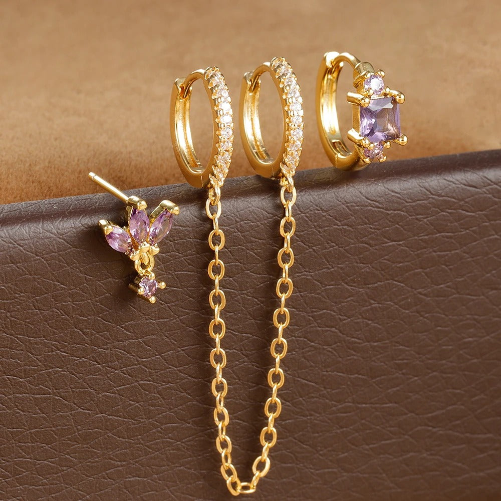 Boucle D'oreille Chaine Colorée Acier Inoxydable