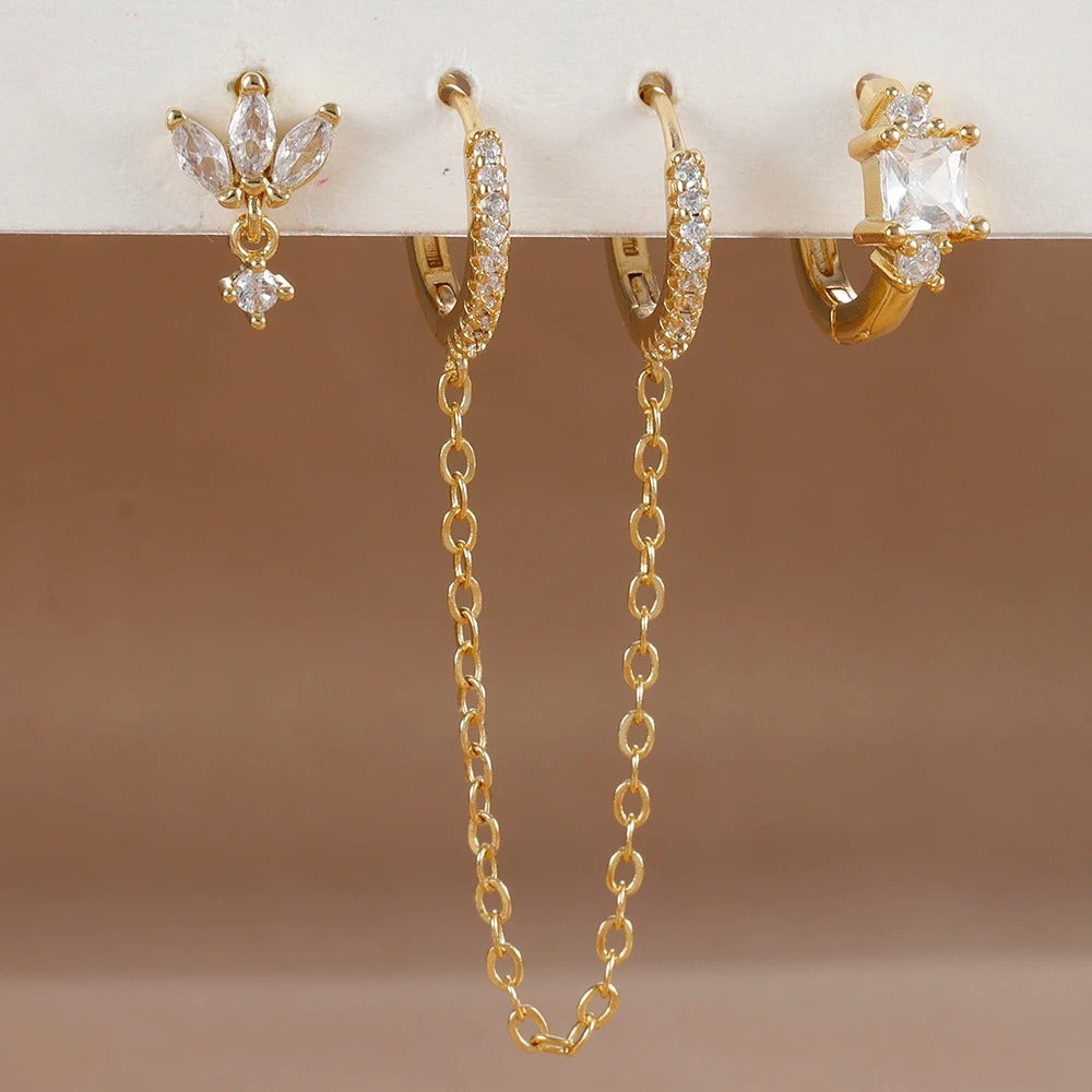 Boucle D'oreille Chaine Cristalline Acier Inoxydable