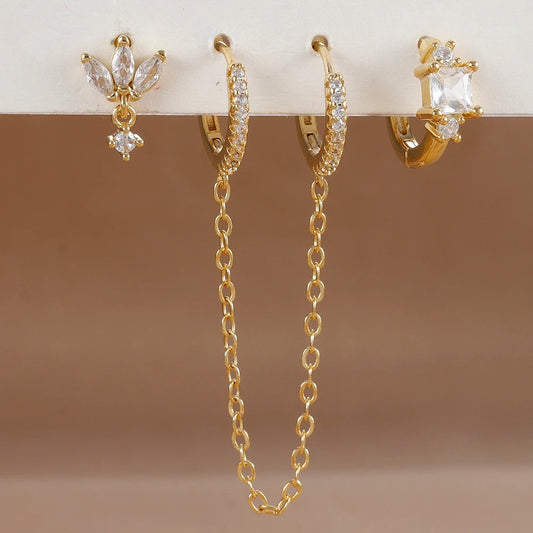 Boucle D'oreille Chaine Cristalline Acier Inoxydable