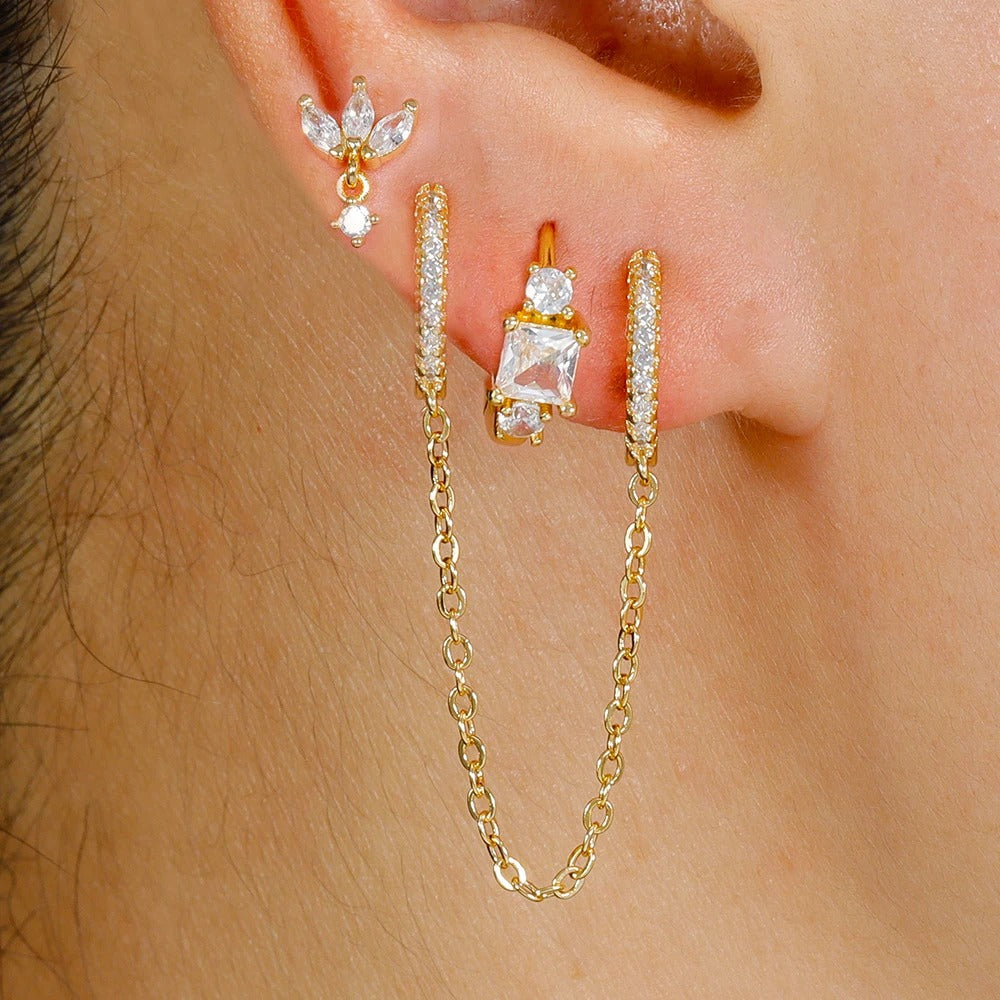 Boucle D'oreille Chaine Cristalline Acier Inoxydable