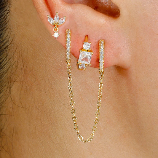 Boucle D'oreille Chaine Cristalline Acier Inoxydable