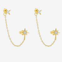 Boucle d'Oreille Chaine Deux Étoiles Dorées