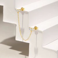 Boucle d'Oreille Chaine Deux Papillons Dorés