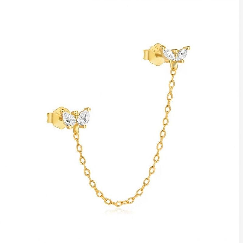 Boucle d'Oreille Chaine Deux Papillons Dorés