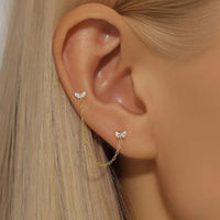 Boucle d'Oreille Chaine Deux Papillons Dorés