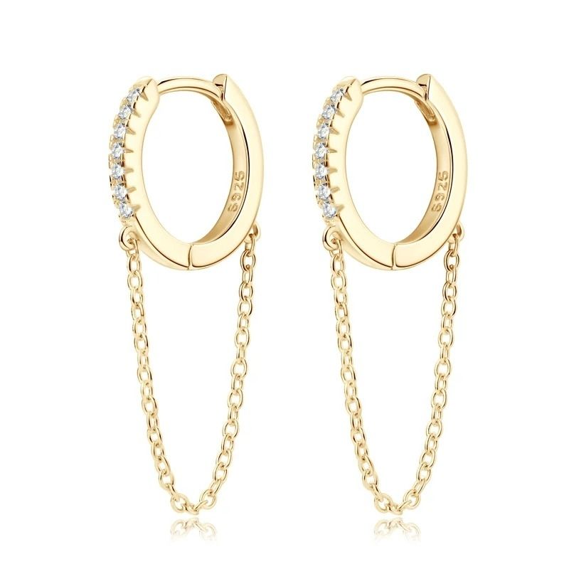 Boucle D'oreille Chaine Dorée En Argent & Moissanite