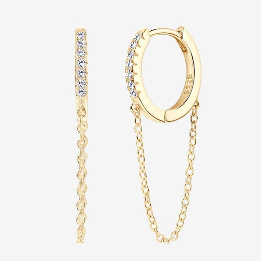 Boucle D'oreille Chaine Dorée En Argent & Moissanite