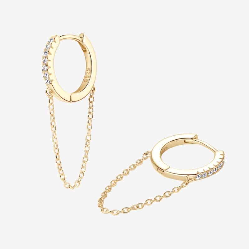 Boucle D'oreille Chaine Dorée En Argent & Moissanite