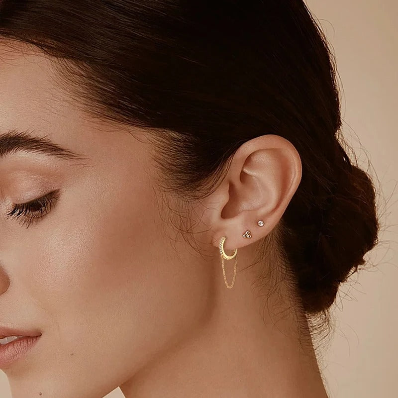 Boucle D'oreille Chaine Dorée En Argent & Moissanite