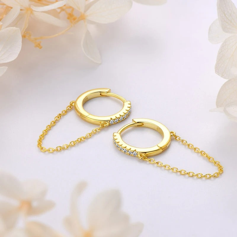 Boucle D'oreille Chaine Dorée En Argent & Moissanite