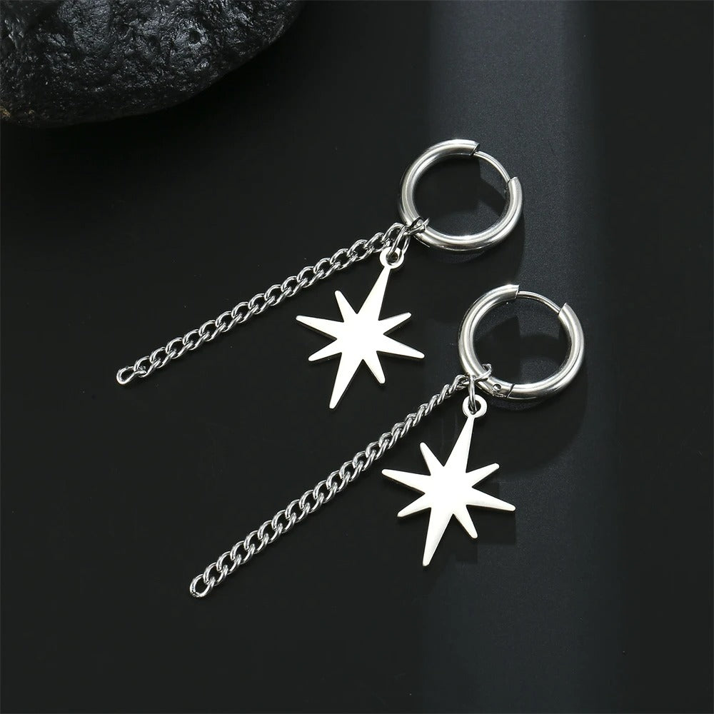 Boucle D'Oreille Chaine Dorée Étoile & Créole Acier Inoxydable