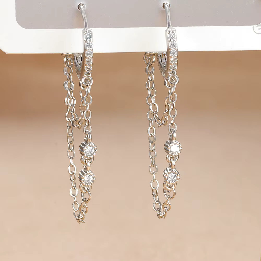 Boucle D'Oreille Chaine Double Et Acier Inoxydable