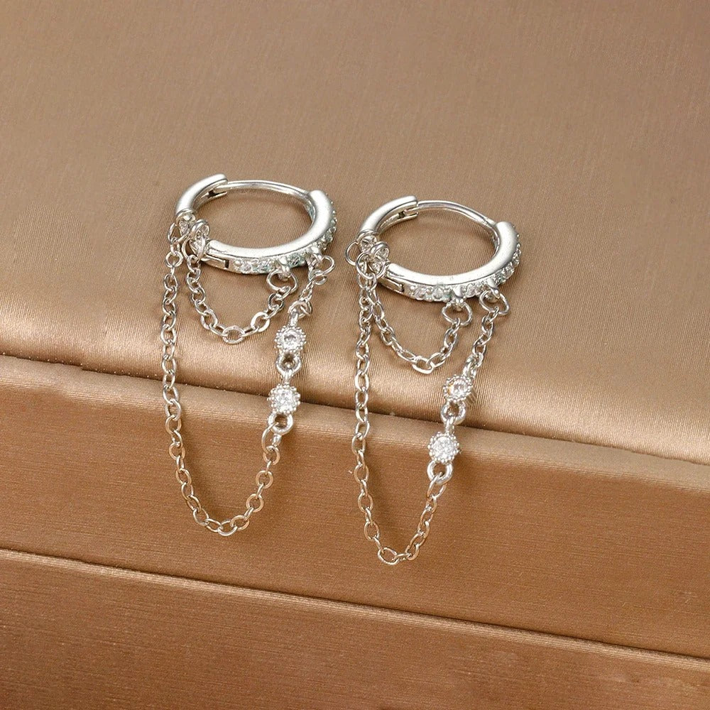 Boucle D'Oreille Chaine Double Et Acier Inoxydable