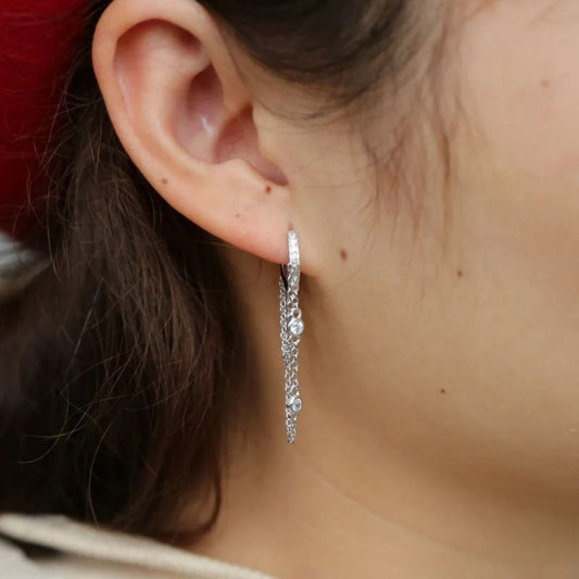 Boucle D'Oreille Chaine Double Et Acier Inoxydable