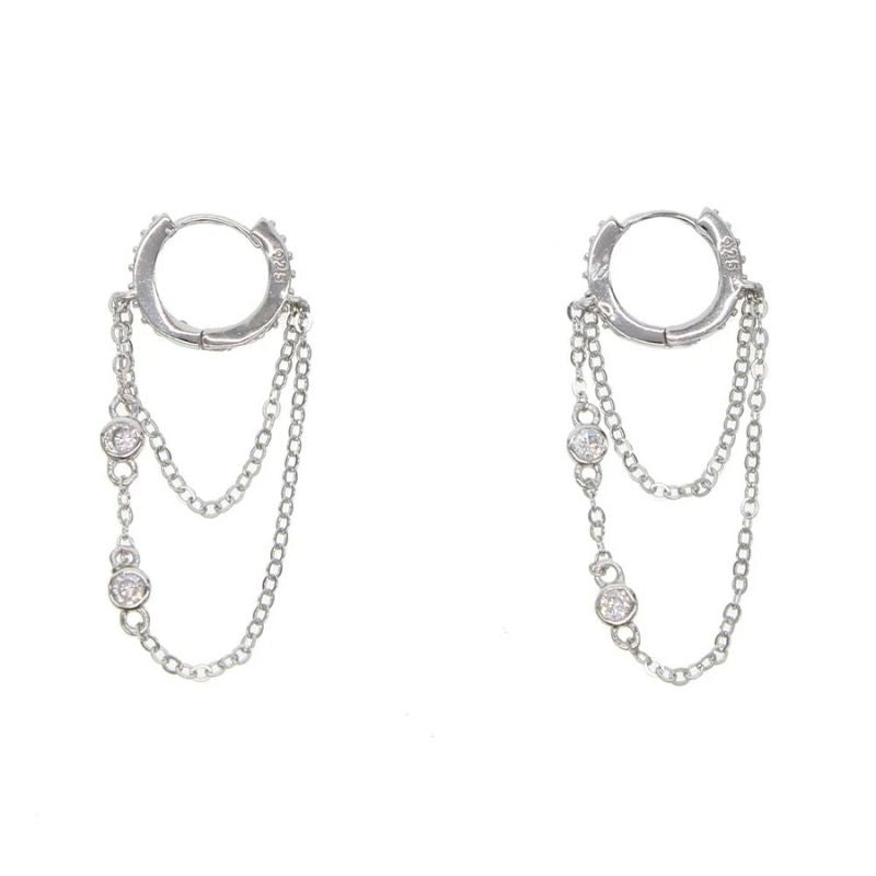 Boucle D'Oreille Chaine Double Et Acier Inoxydable