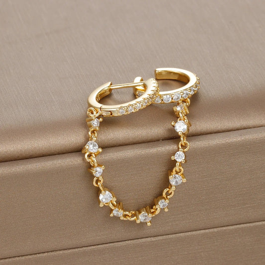 Boucle d'Oreille Chaine Double Anneau Acier Inoxydable
