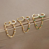 Boucle d'Oreille Chaine Double Anneau Acier Inoxydable