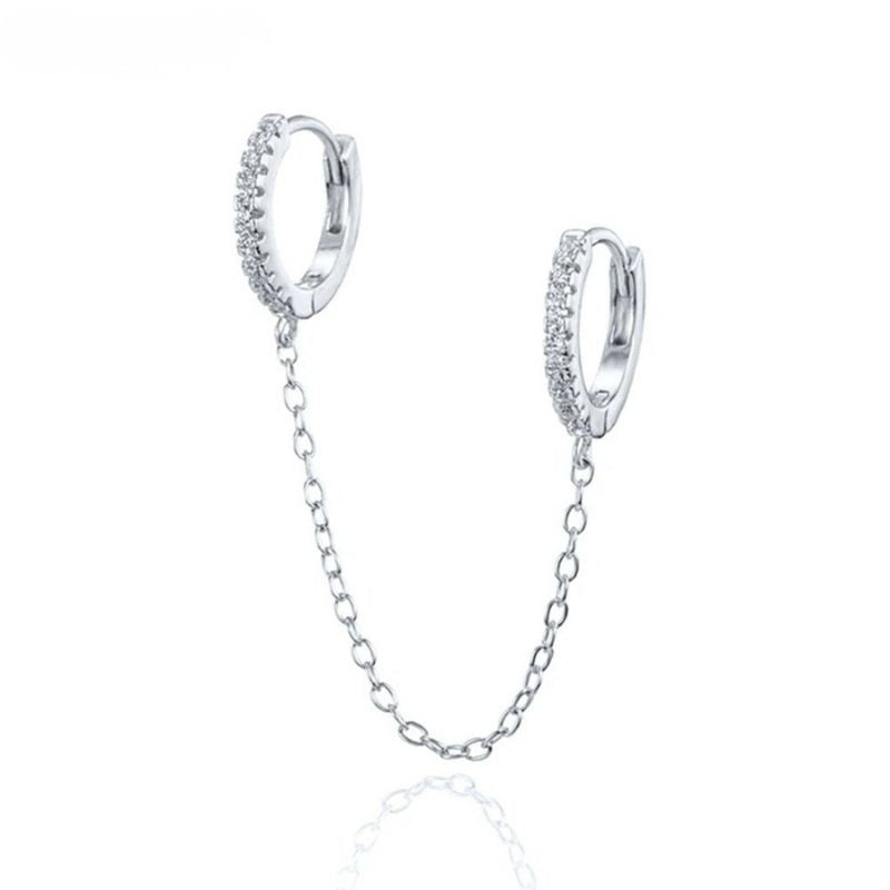 Boucle D'oreille Chaine Double Créole Étincelant