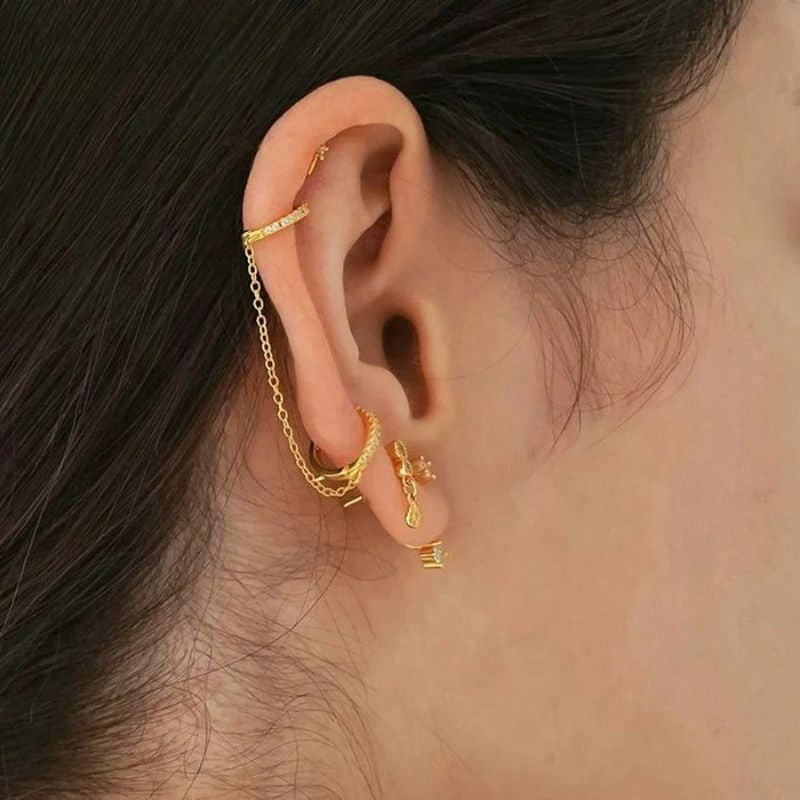 Boucle D'oreille Chaine Double Créole Étincelant