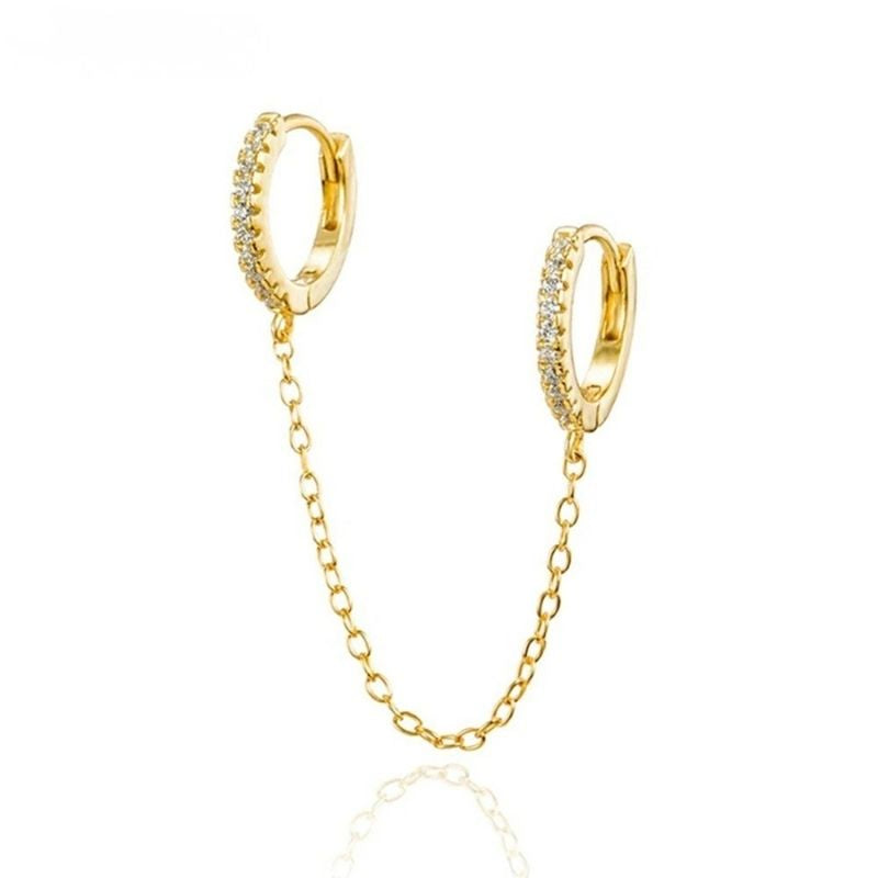 Boucle D'oreille Chaine Double Créole Étincelant