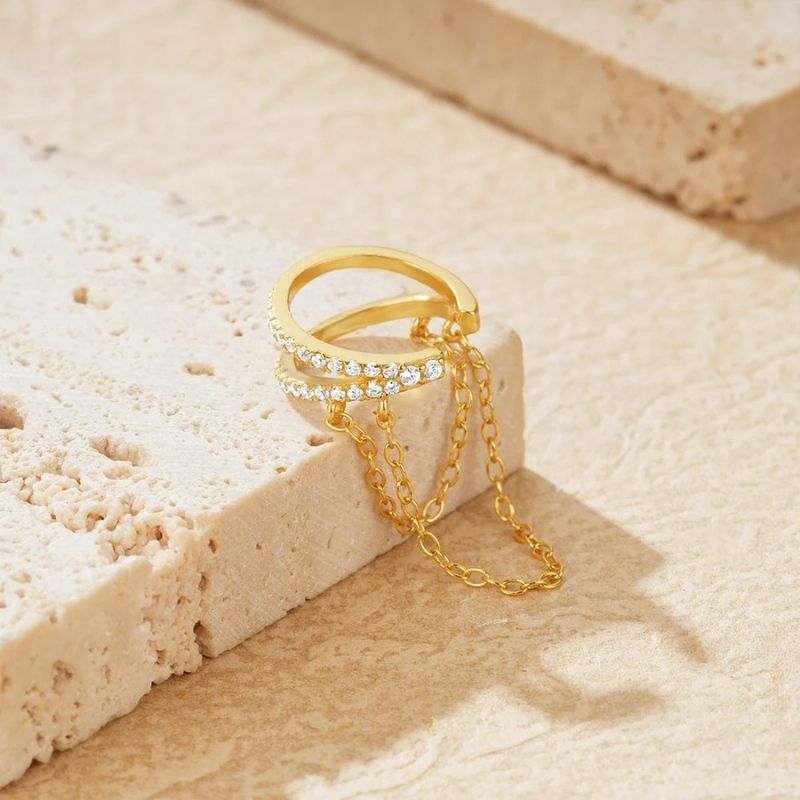 Boucle d'Oreille Chaine Ear Cuff Doré Scintillant