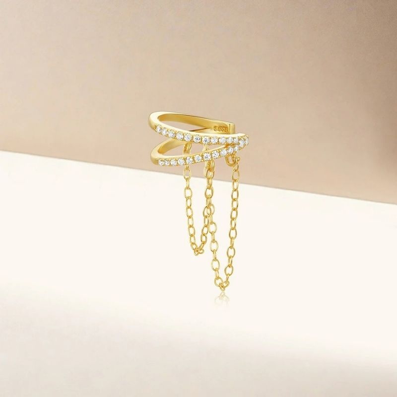 Boucle d'Oreille Chaine Ear Cuff Doré Scintillant