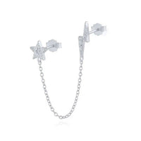 Boucle d'Oreille Chaine Étoile Et Éclair Argentée
