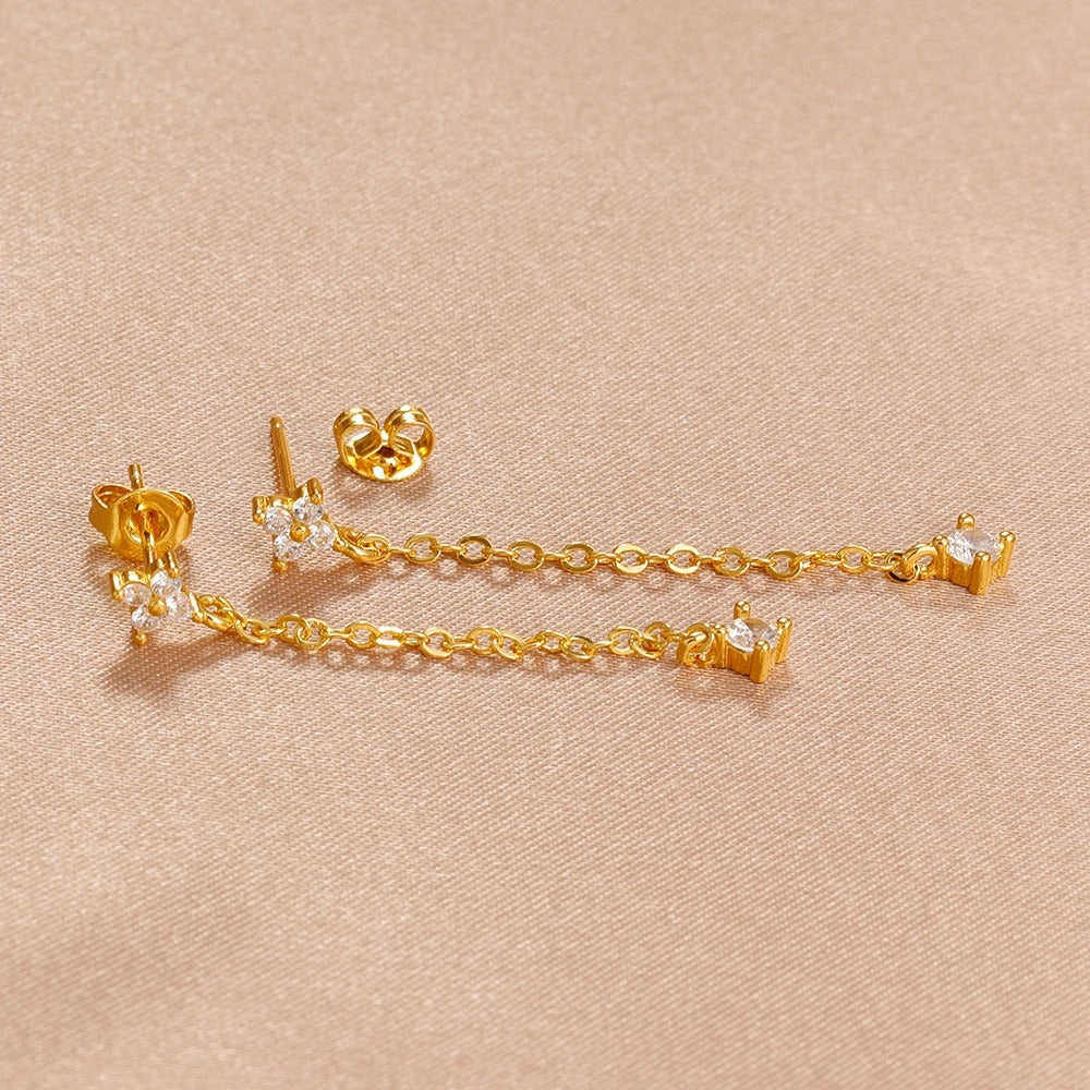 Boucle D'oreille Chaine Fine Pendante Acier Inoxydable