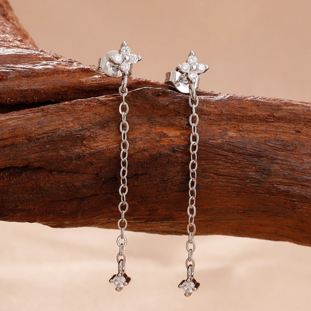 Boucle D'oreille Chaine Fine Pendante Acier Inoxydable