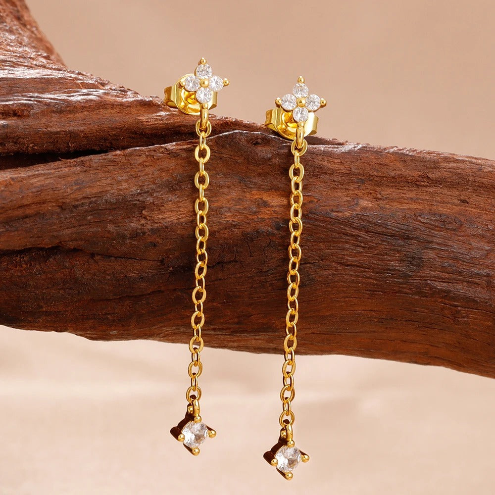 Boucle D'oreille Chaine Fine Pendante Acier Inoxydable