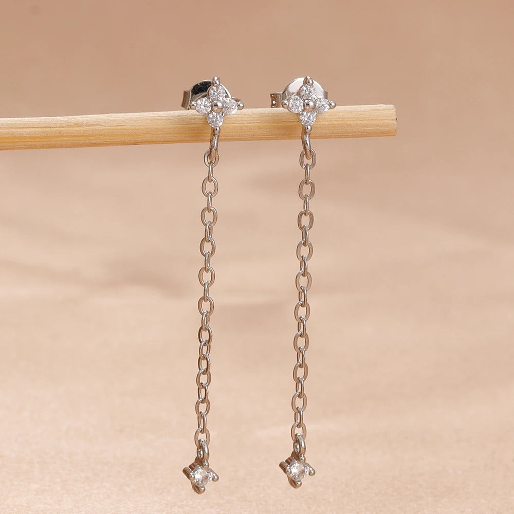 Boucle D'oreille Chaine Fine Pendante Acier Inoxydable