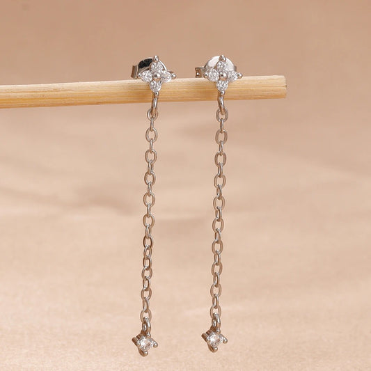 Boucle D'oreille Chaine Fine Pendante Acier Inoxydable