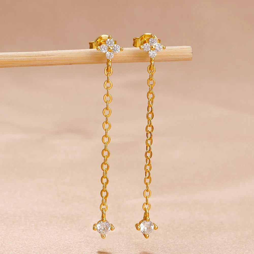 Boucle D'oreille Chaine Fine Pendante Acier Inoxydable