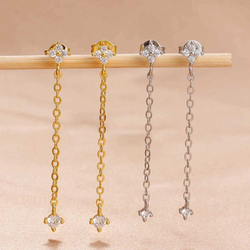 Boucle D'oreille Chaine Fine Pendante Acier Inoxydable