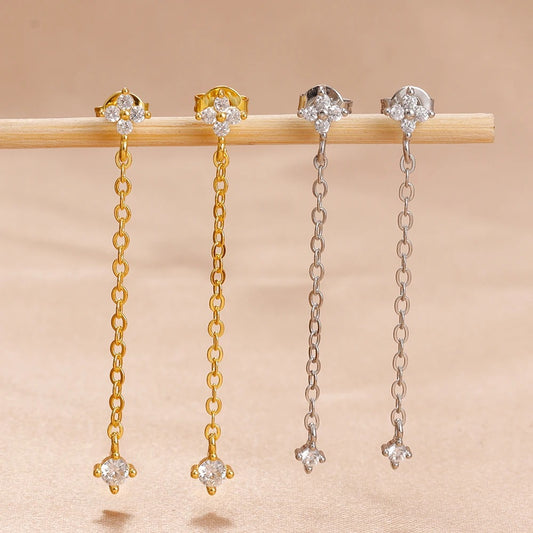 Boucle D'oreille Chaine Fine Pendante Acier Inoxydable