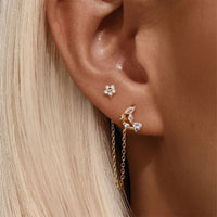 Boucle d'Oreille Chaine Fleur Et Lune Dorée