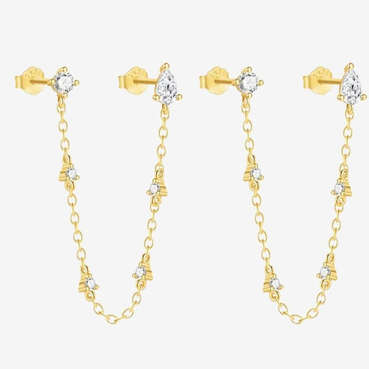 Boucle d'Oreille Chaine Goutte D'eau Scintillante