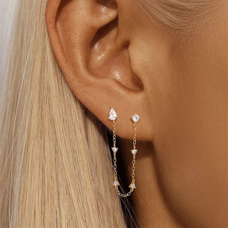 Boucle d'Oreille Chaine Goutte D'eau Scintillante