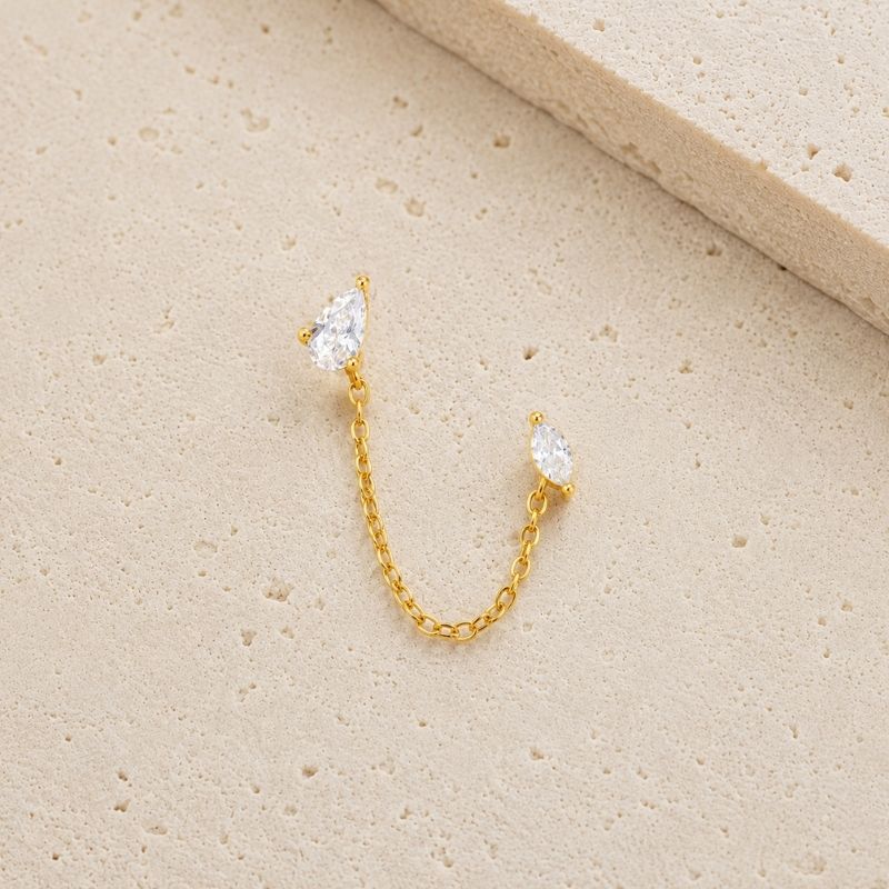 Boucle d'Oreille Chaine Goutte Et Amande Dorée