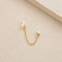 Boucle d'Oreille Chaine Goutte Et Amande Dorée