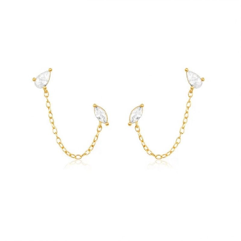 Boucle d'Oreille Chaine Goutte Et Amande Dorée