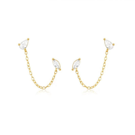 Boucle d'Oreille Chaine Goutte Et Amande Dorée