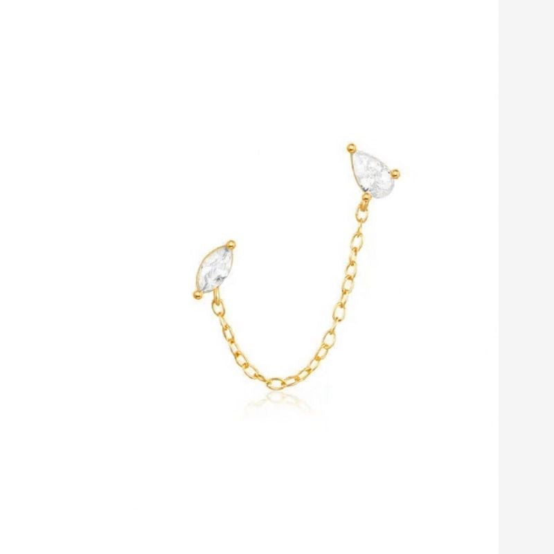 Boucle d'Oreille Chaine Goutte Et Amande Dorée