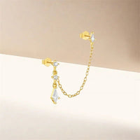 Boucle d'Oreille Chaine Losange Pendant Doré