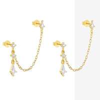 Boucle d'Oreille Chaine Losange Pendant Doré