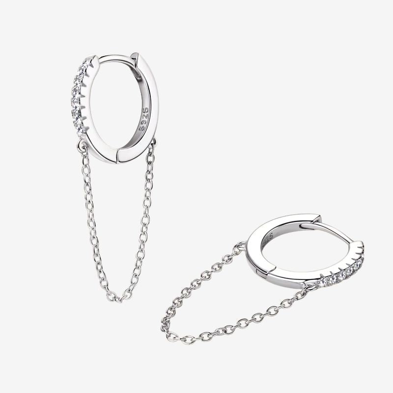 Boucle D'oreille Chaine Pendante - Argent & Moissanite