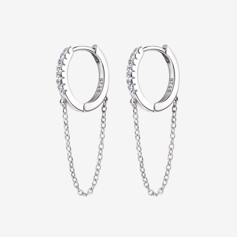 Boucle D'oreille Chaine Pendante - Argent & Moissanite